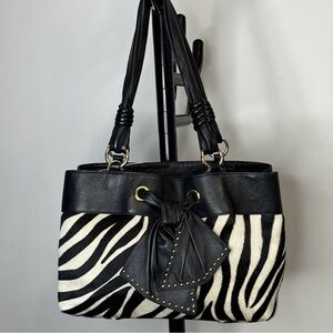 PAOLO MASI Italian Leather Gold Studded Zebra Shoulder Bag